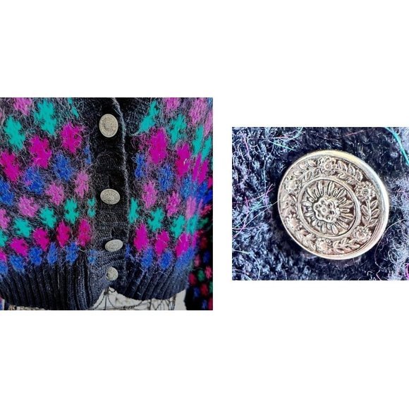 Best American Clothing Co Cardigan Medium Wool Blend Black Geometric Vin… - Picture 4 of 12